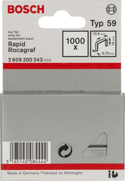 Produktbild Bosch Professional Zubehör Feindrahtklammer Typ 59, 10,6 x 0,72 x 14 mm, 1000er-Pack