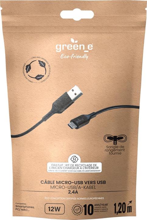 Image du produit Green_e Câble Micro USB vers USB - Noir- 1,20m (1.20 m, USB 2.0, 12 W)