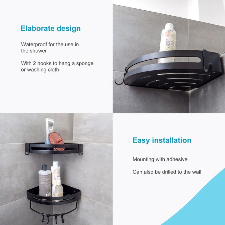 Actual product image Intirilife Shower tray with 2 hooks for drilling or gluing
