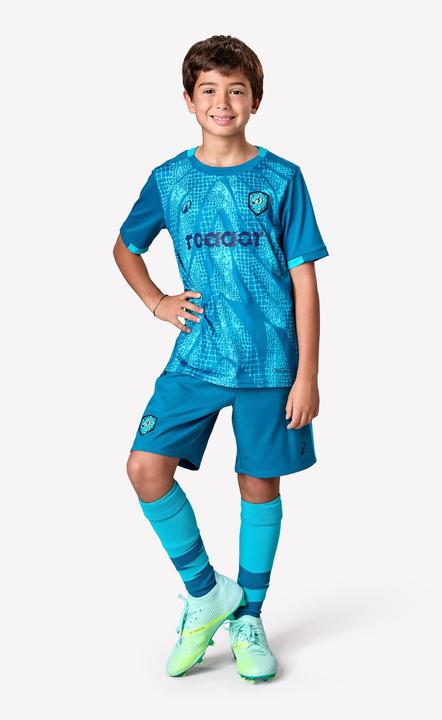 Immagine prodotto Kipsta Kinder Fussball Trikot - VIRALTO Kids Roarrr Snake Streifen grün/türkis (122)