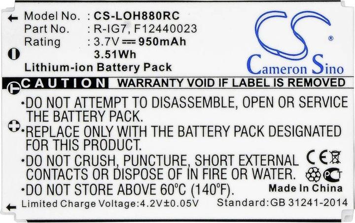 Actual product image Cameron Sino Battery for Logitech Harmony One Remote Control (1 pcs., Device specific, 950 mAh)
