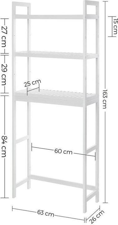 Image du produit Songmics Étagère de salle de bains 26 x 163 cm, Blanc (63 x 26 x 163 cm)