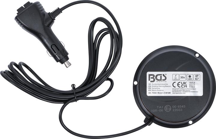 Immagine prodotto BGS Lampeggiante rotante | ambra | con magnete | 12 V / 24 V | Ø 130 mm