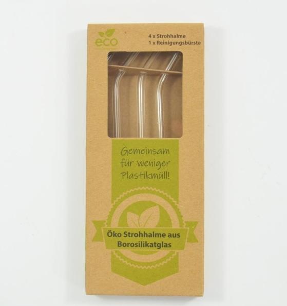 Produktbild Kögler ÖKO-Strohhalm, Borosilikatglas, mit Reinigungsbürste, im Pappblister, 4 Stück/Set, 20x0,6cm (4 x)