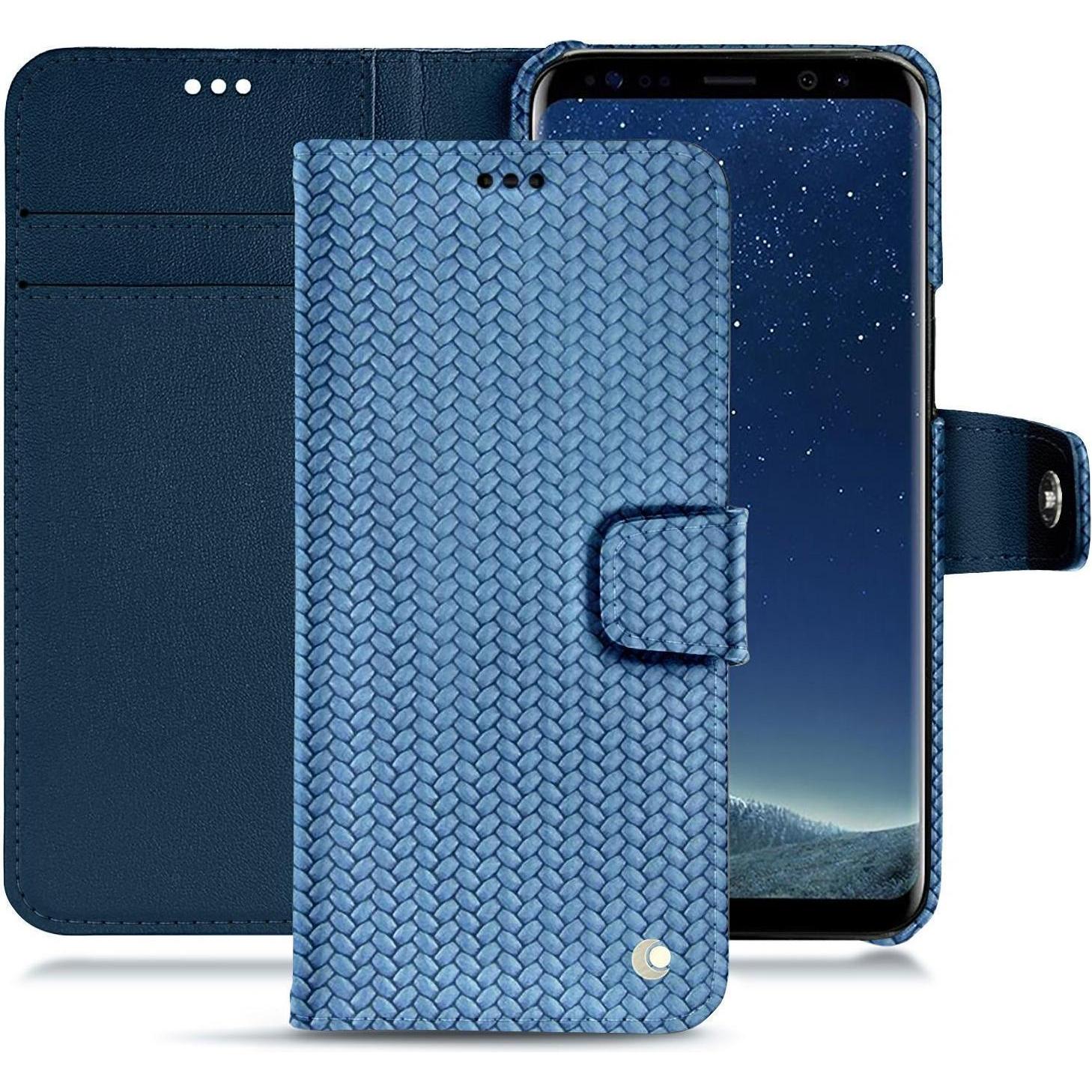 Noreve Lederschutzhülle Wallet (Samsung Galaxy S8+), Smartphone Hülle, Blau