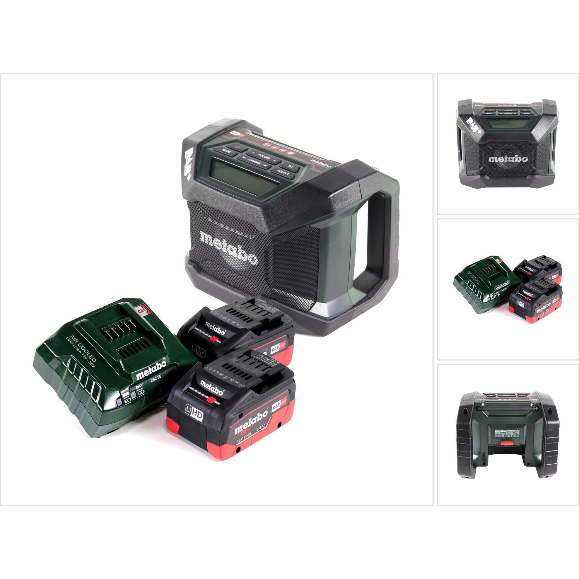 Metabo R 12-18 DAB+ BT Batteria radio da cantiere 12-18 V DAB+ Bluetooth + 2x batteria 5,5 Ah + (AM, DAB, FM, Bluetooth), Radio, Multicolore