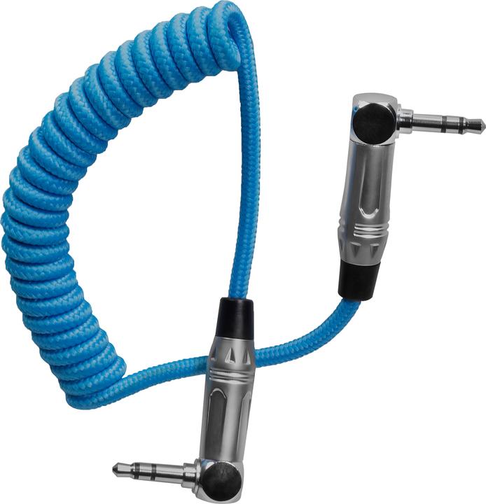 Actual product image Kondor Blue Coiled 3.5mm Right Angle TRS Stereo Audio Cable (12-24") (0.61 m)