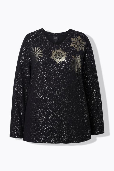 Produktbild Ulla Popken Sweatshirt, Metallic-Druck, V-Ausschnitt, Langarm (60)