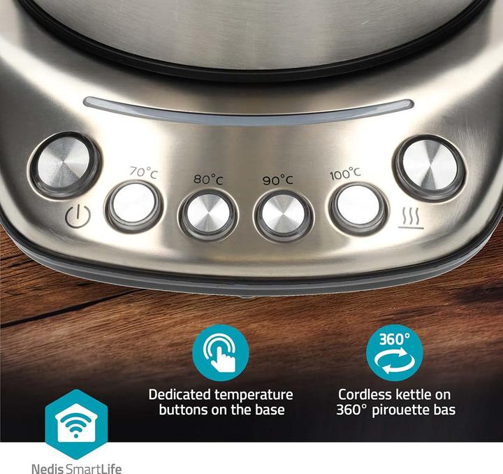 Produktbild Nedis SmartLife Wasserkocher Wi-Fi | 1,70 l | Edelstahl | 70,80,90,100 °C | Temperaturanzeige | Um 3 (1.70 l)
