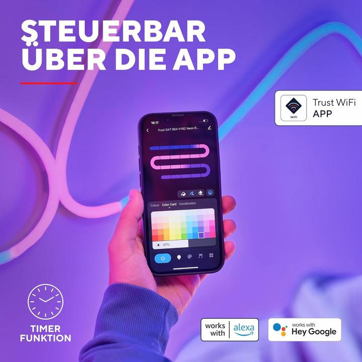 Produktbild Trust GXT904 VYBZ RGBIC 5M LED NEON L (Mehrfarbig, RGBIC, 500 cm, Indoor)