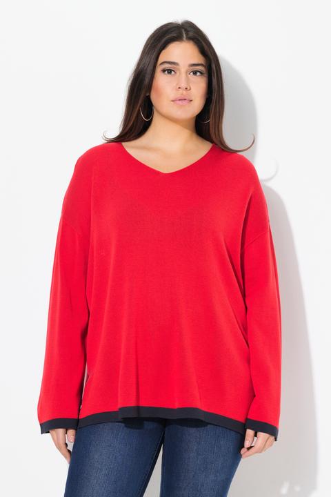 Immagine prodotto Ulla Popken Maglione con orli colorati, scollo a V e maniche lunghe (46, 48)