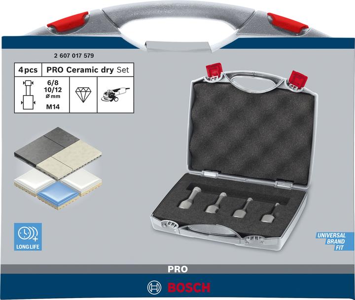 Produktbild Bosch Professional Zubehör PRO Ceramic dry X-Lock Bohrkronen-Set, 6 x 30, 8 x 30, 10 x 30, 12 x 30 mm, 4-tlg. (6.0, 8.0, 10.0, 12.0 Millimeter)
