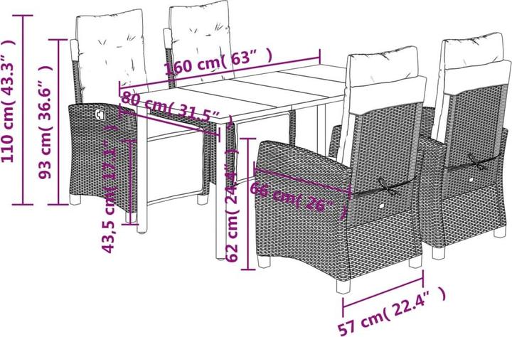 Actual product image vidaXL Garten Essgruppe (160 x 80 x 74 cm)