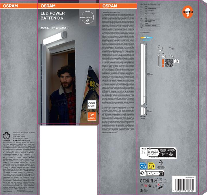 Actual product image Osram LED POWER BATTEN 600 mm 25 W 4000 K (2500 lm)