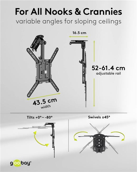 Image du produit Goobay Support TV pour plafond Basic M, noir (Plafond, 20 kg, 23" - 55")