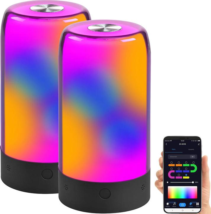 Image du produit Luminea Lot de 2 lampes d'ambiance intelligentes, LED IC RVB, 15 modes, WLAN, noir
