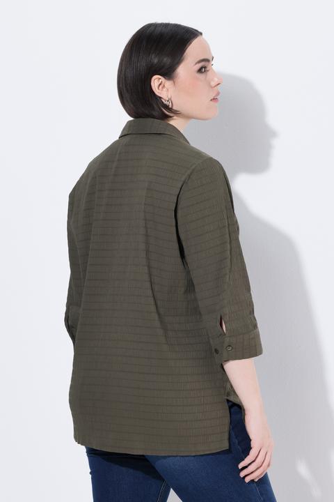 Actual product image Ulla Popken Bubble Texture Solid Button Front Stretch Blouse (46)