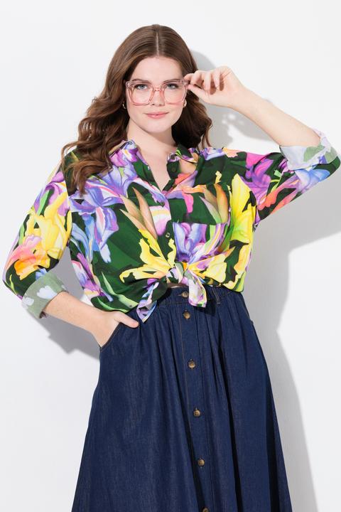 Produktbild Ulla Popken Hemdbluse, Irismuster, Hemdkragen, Langarm (50, 52)