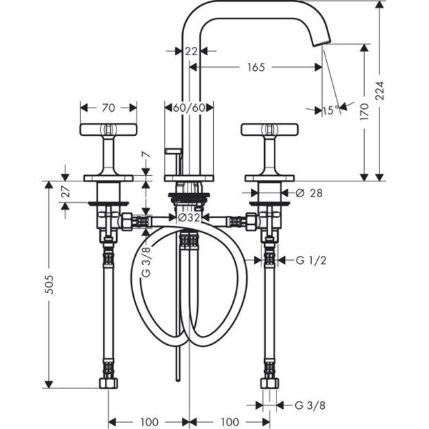 Thumbnail - hansgrohe, Badarmatur, 3-L WT-Armatur 170 AXOR CITTERIO E DN 15 m Ros. m ZAG 1 1/4" chr