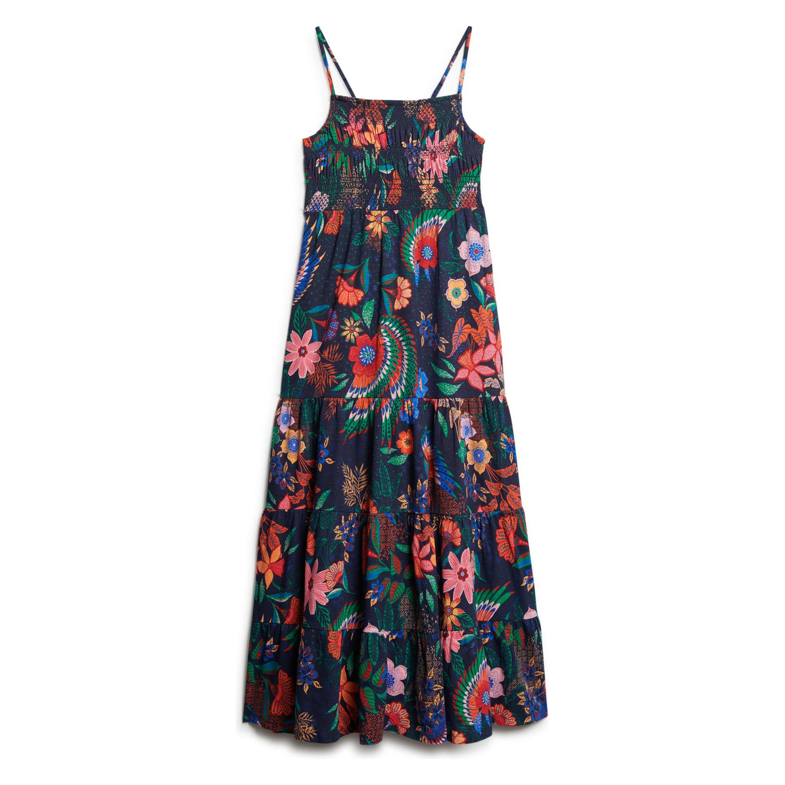Superdry, Damen, Kleider, Gesmoktes Maxi-Trägerkleid, Blau, (12XL)
