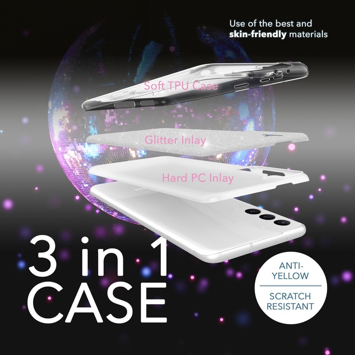 Produktbild Nalia Glitzer Silikon Hülle mit 2x Displayschutz (Samsung Galaxy S23+)