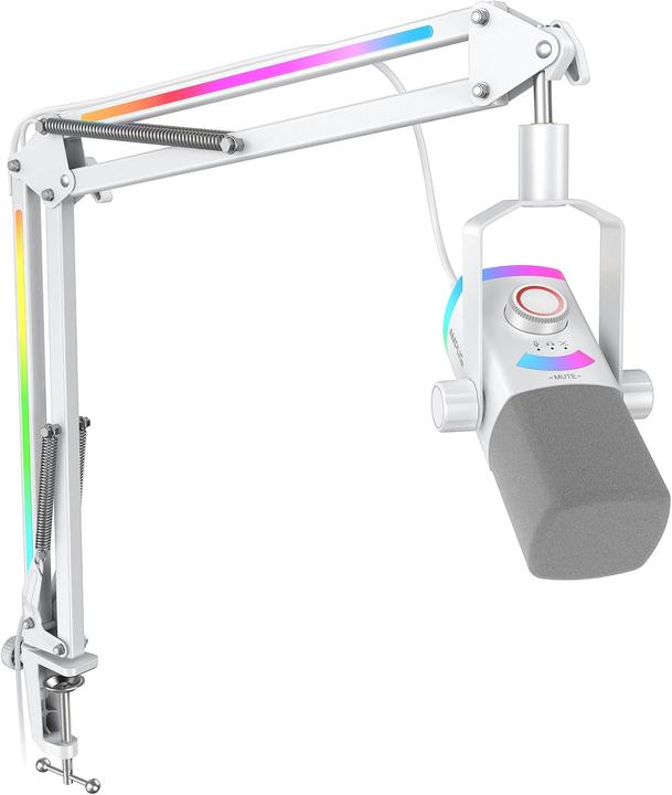 Produktbild Fifine AM8 ProT-W RGB Gaming Mikrofon + Mikrofonarm weiss