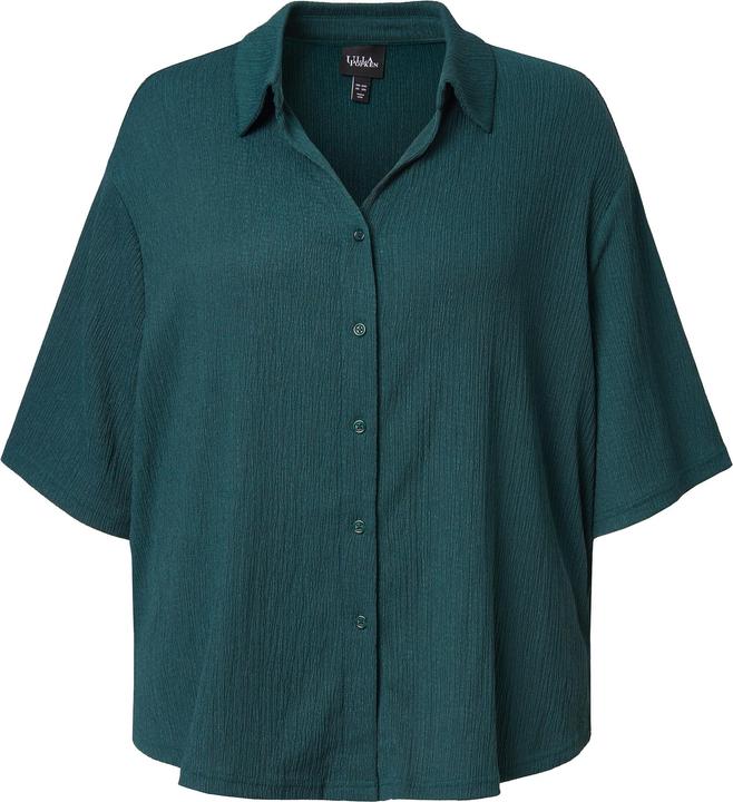 Actual product image Ulla Popken Lightly Textured 3/4 Sleeve Button Down Blouse (62)