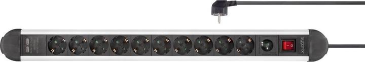 Actual product image Sygonix SY-4755858Overcurrent protection socket strip silver black earthing contact 1 pc. (10x, CEE 7/3, 1.50 m)