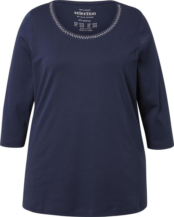 Actual product image Ulla Popken Rhinestone Collar 3/4 Sleeve Pima Cotton Tee (58)