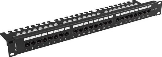 Produktbild Lanberg Patch Panel 24 Port 1u 19 Kat.6a Utp Z Organizerem Kablowym Czarny (1 HE, 19 Zoll Rack)