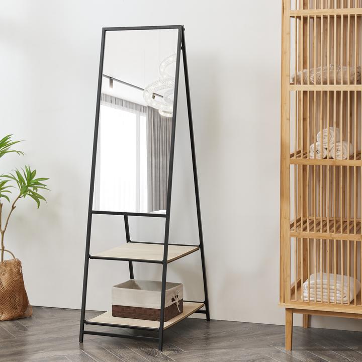 Image du produit En.Casa Miroir sur pied Chamois avec 2 étagères (44 x 150 cm)