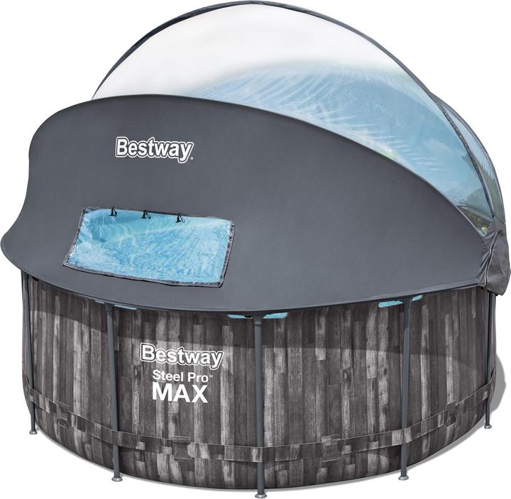 Produktbild Bestway Steel Pro MAX™ Frame Pool Komplett-Set mit Filterpumpe + Verdeck Ø 366 x 122 cm, Holz-Optik (366 x 122 cm)