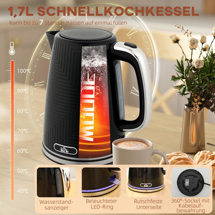 Produktbild Homcom Wasserkocher-Toaster-Set Stahl, Kunststoff Schwarz (1.70 l)