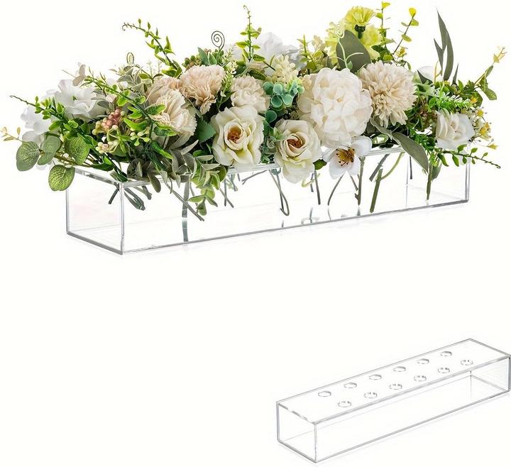 Produktbild Alopini 1 St. Moderne Acryl-Blumenvase mit 12 Schlitzen - klar, haltbar & auslaufsicher für elegante
