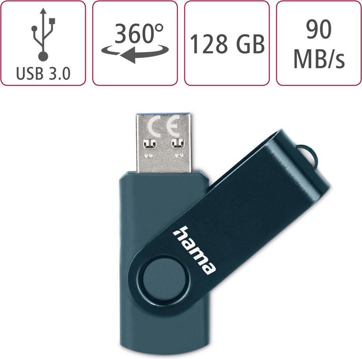 Immagine prodotto Hama Rotazione della chiavetta USB (128 GB, USB-A, USB 3.0)