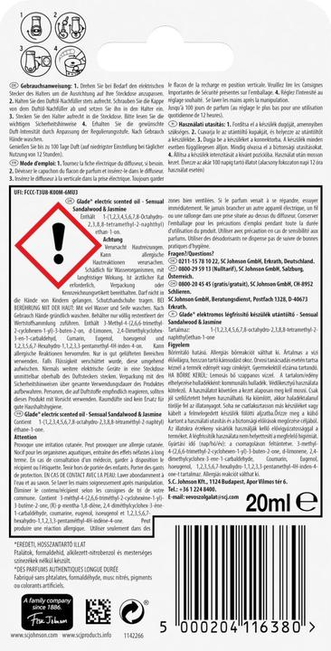 Nutritional values and ingredients Glade Fragrance plug refill Sandalwood and Jasmine