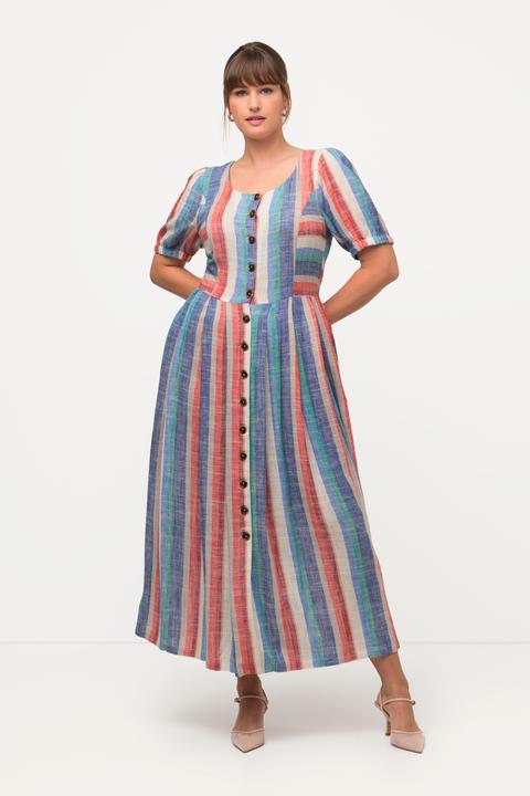 Actual product image Ulla Popken Striped Linen Blend Button Front Dress (48)