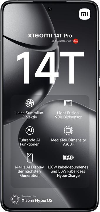 Productafbeelding Xiaomi 14T Pro 12GB/512GB (512 GB, Titanium Zwart, 6.67", Dubbele SIM, 5G)