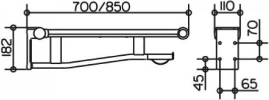 Actual product image Keuco Folding support rail PLAN CARE WC 700mm left version vc/we