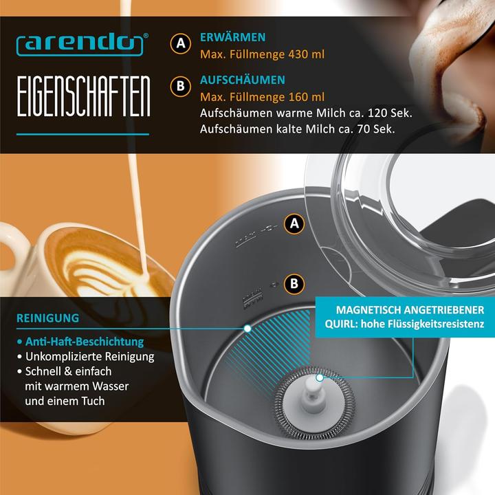 Produktbild Arendo 4in1 Milchaufschäumer mit 4 Programmen (460 ml)