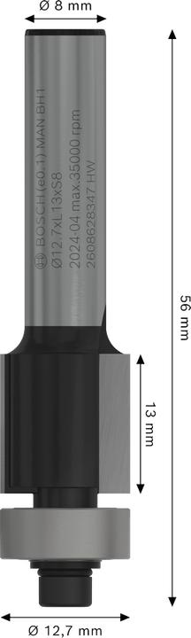 Produktbild Bosch Professional Zubehör Laminat-Bündigfräser, 8 mm, D1 12,7 mm, L 13 mm, G 56 mm