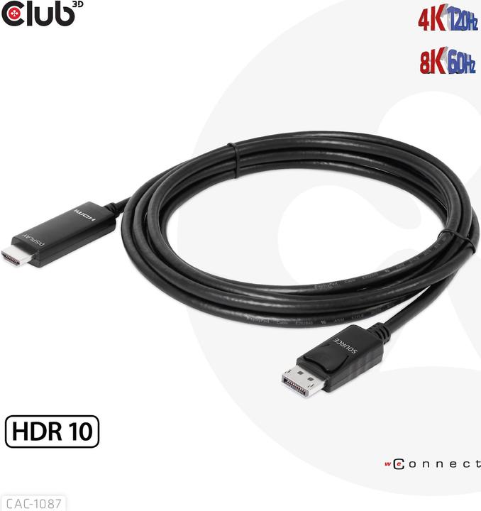 Actual product image Club 3D HDMI (Typ A) — DisplayPort (3 m, DisplayPort, 2.1)