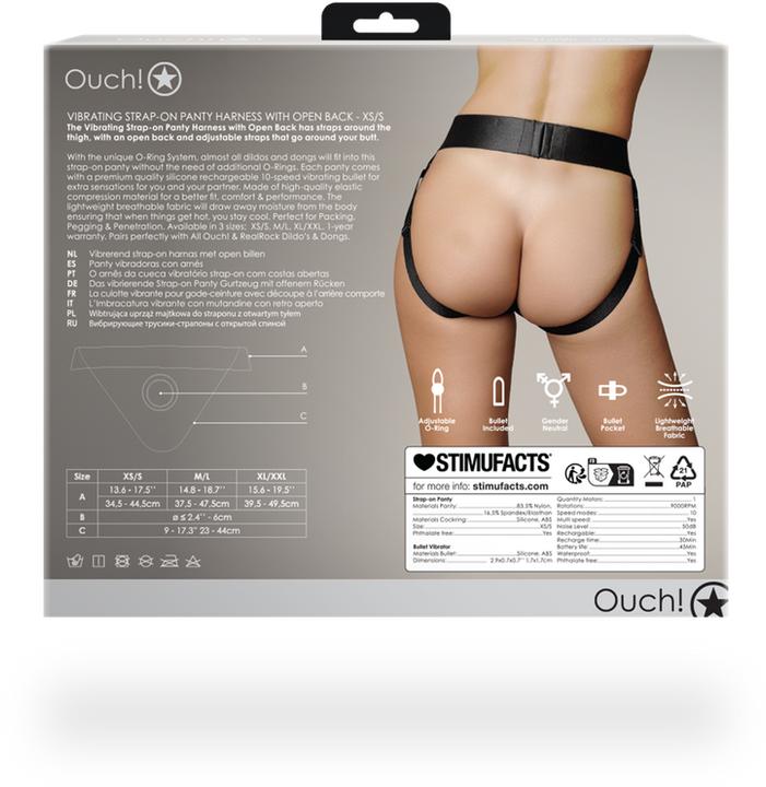 Produktbild Ouch! Vibrating Strap-on Panty Harness with Open Back - XS/S
