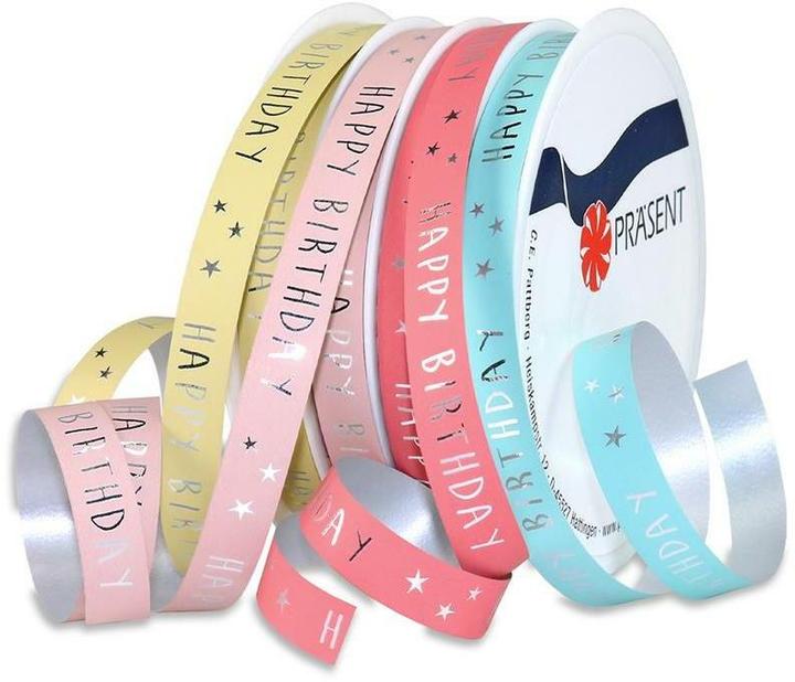 Produktbild Präsent Ringelband "Happy Birthday", 4er-Setà 6 m, 10 mm (6x)