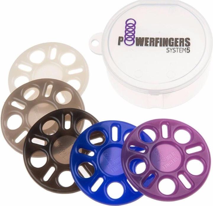 Produktbild PowerFingers 5-Scheiben-Set Fingertrainer (Blau, Dunkelgrau, Grau, Hellgrau, Violett)