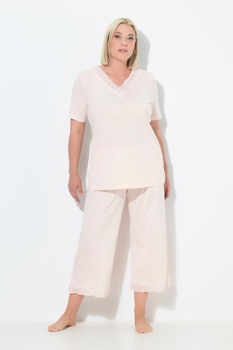 Image du produit Ulla Popken Pyjama en modal, avec broderie ajourée, col en V et manches courtes (50, 52)