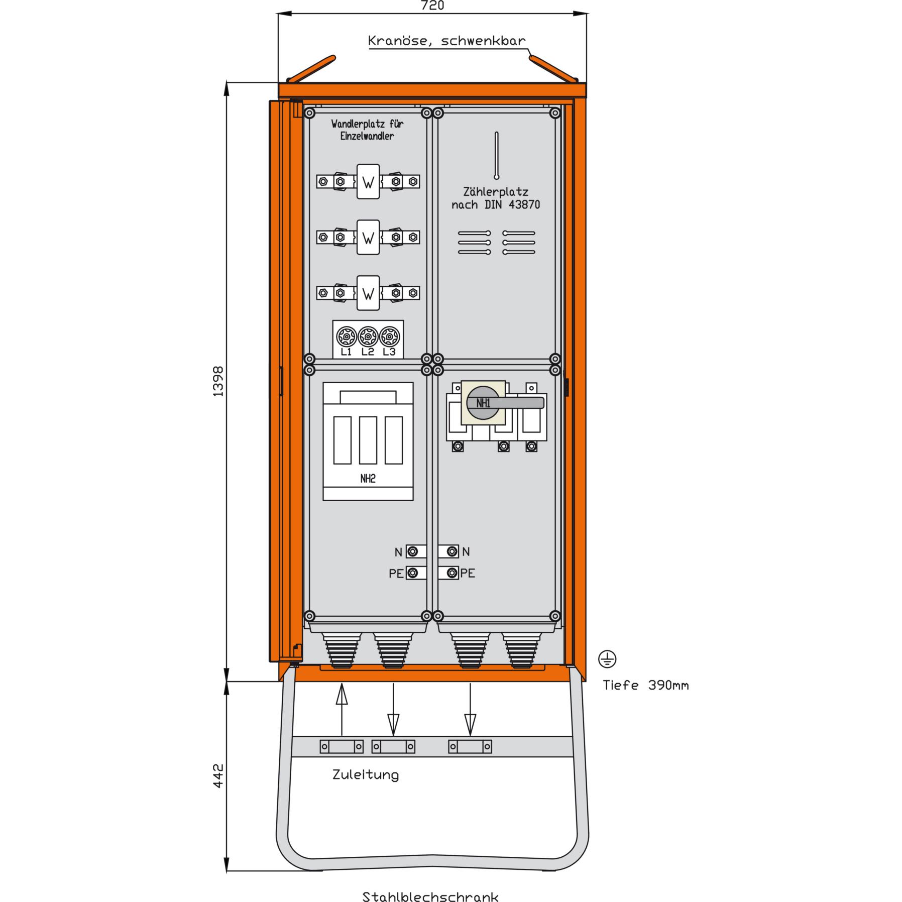 Walther Werke WAL WA0031 Anschlussschrank 173 kVA/1 Abgang, Elektronikzubehör + Gehäuse, Orange