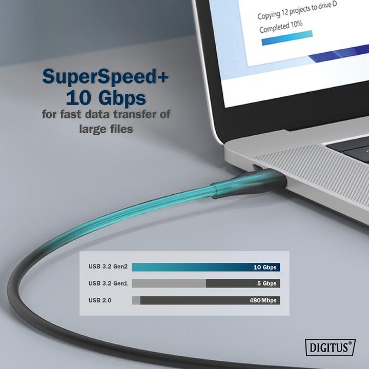 Image du produit Digitus Câble USB en silicone, USB 10Gbps, 0,5m, noir (0.50 m, USB 3.2 Gen 2, 100 W)