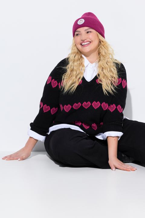 Produktbild Ulla Popken Pullover, Herzen, V-Ausschnitt, Langarm (50, 52)