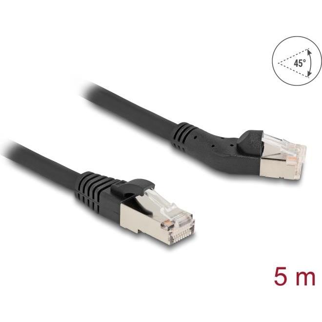 Delock RJ45 Netzwerkkabel Cat.6A S/FTP Stecker 45ï¿½ nach links gewinkelt zu Stecker gerade 5 m schw (S/FTP, CAT6a, 5 m)...